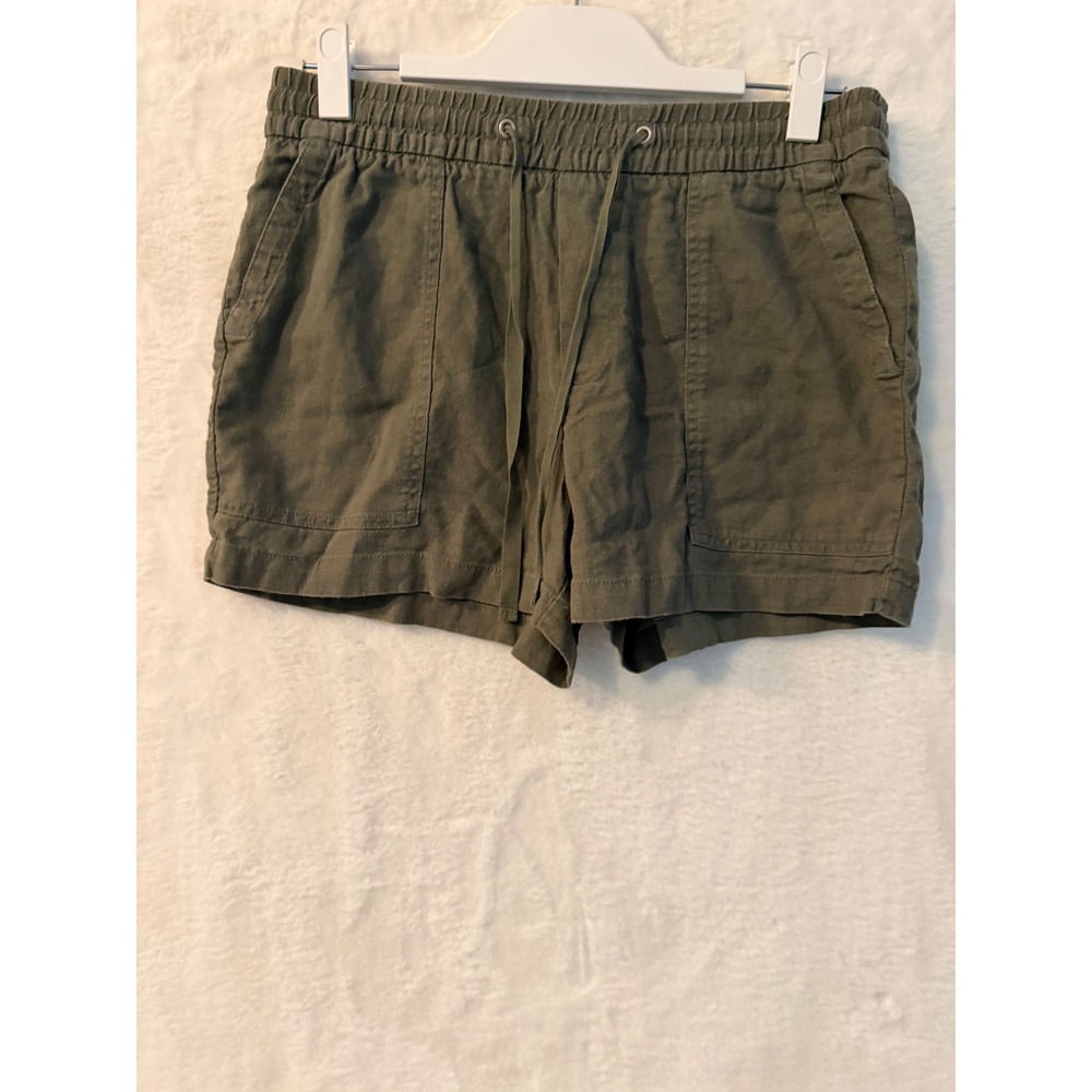 GAP Womens Olive Green Linen Blend Pull On‎ Drawstring Shorts S Smocked Waist